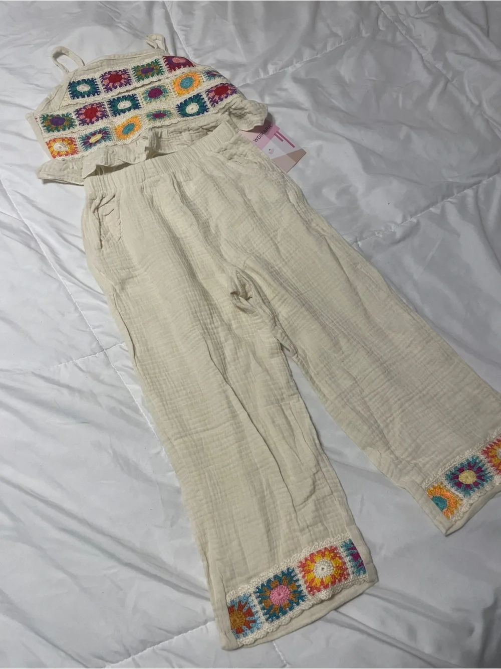 H&M Cream Kids One-Piece with Multicolor Crochet Accents